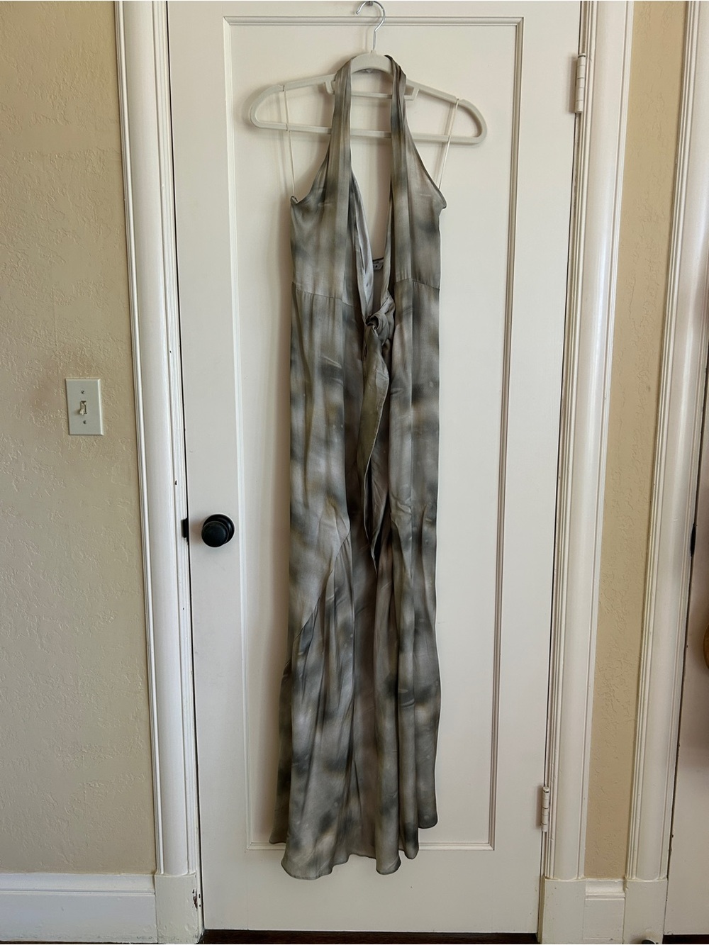 Zara Olive and Gray Tie-Dye Halter Maxi Dress